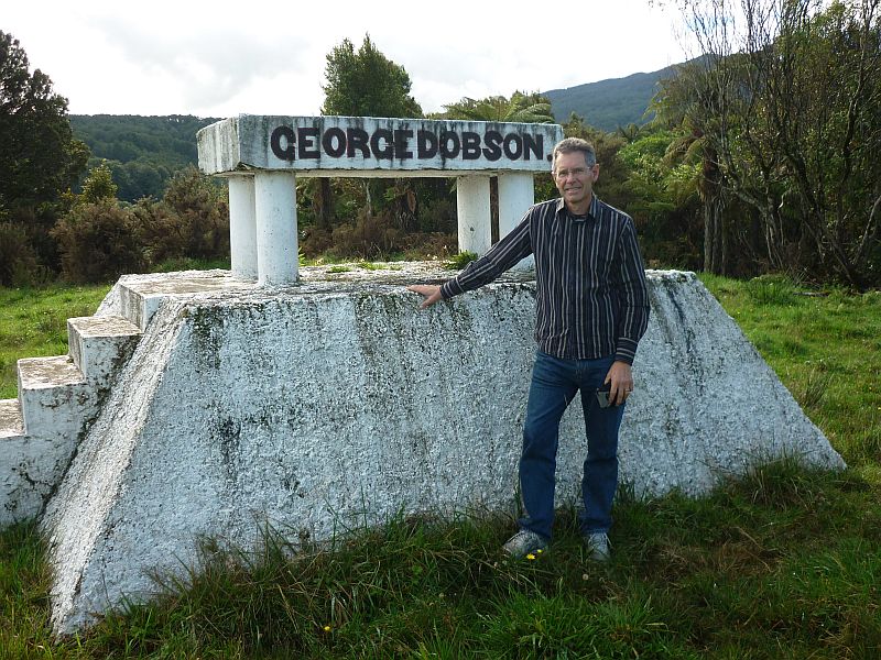 Steve Richards at the George Dobson Memorial in Dobson, near Greymouth